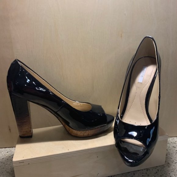 Geox Black Pantent Italian Leather Cork Platform Shoes - Picture 3 of 5